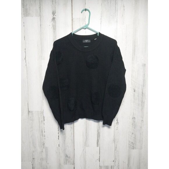 Tahari Women's Small Black On Black Textured Polka Dot Sweater - Picture 1 of 7